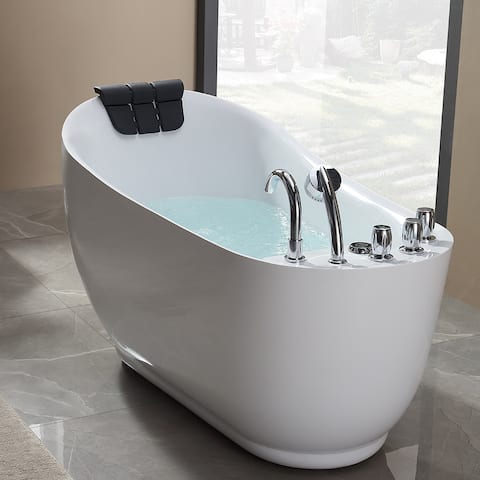59" x 30" Free standing Whirlpool Acrylic Bathtub with Faucet - Water Jets