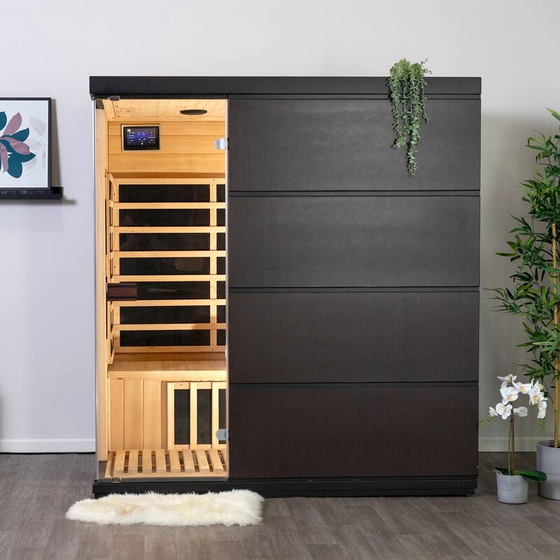 HeatWave Sirona 3-Person Hemlock Infrared Sauna with 8 Carbon Heaters - Mahogany