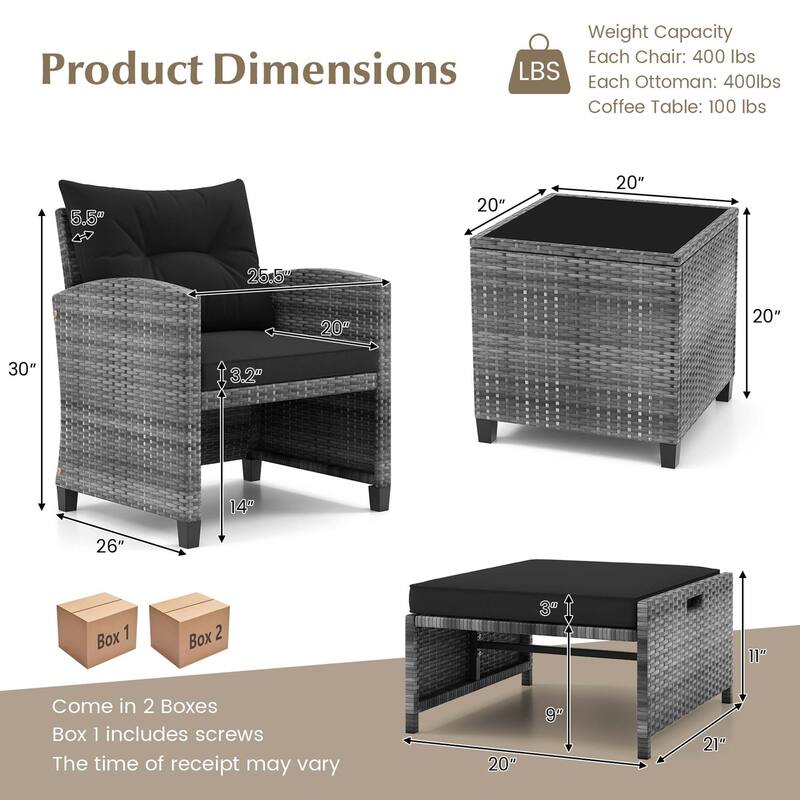 Costway 5 Piece Patio Rattan Furniture with 2 Ottomans & Tempered - See Details