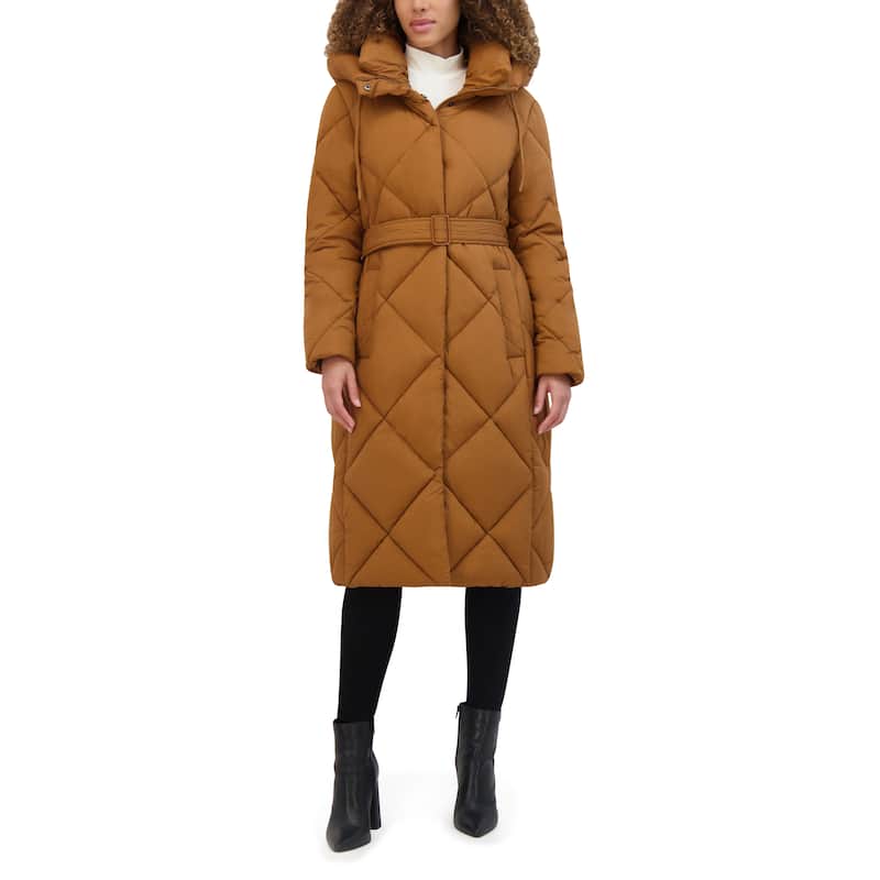 Kenneth Cole Women's Quilted Long Puffer Coat - Amber - XL