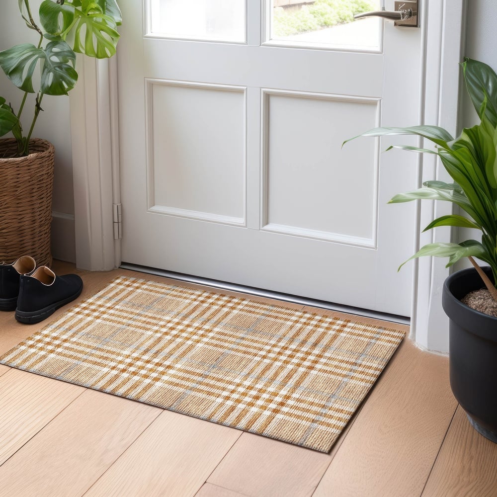 Machine Washable Indoor/ Outdoor Plaid Chantille Rug