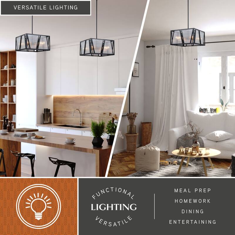 Oslo 16.25-in W Black Geometric Square Semi Flush Mount Ceiling Light Clear Glass - 16.25-in W x 15.25-in H x 16.25-in D