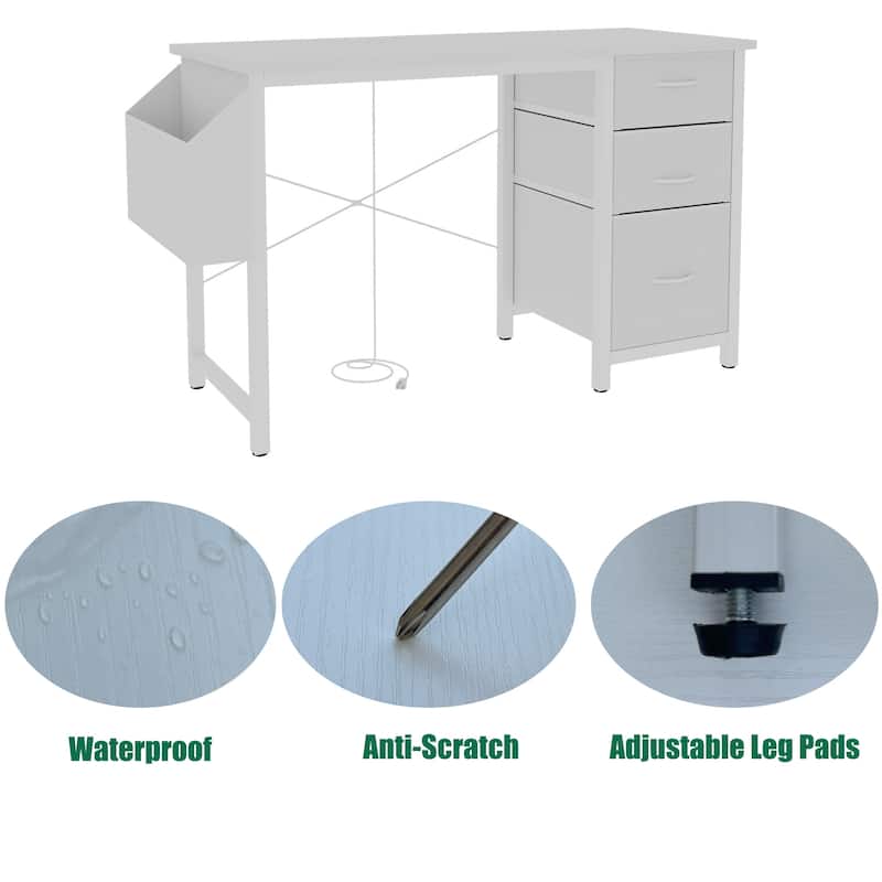 Computer Desk with 3 Drawers & Power Outlet, Home Office Desk with Side Pocket, Multifunctional Study Desk Gaming Desk