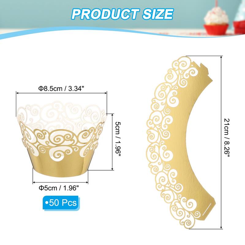 Cupcake Wrappers Paper, 50 Pack Baking Cups Standard Cloud Decor - Reflective Gold