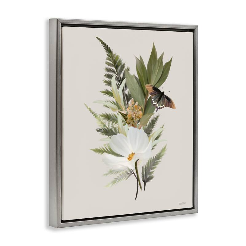 Stupell Flower Sprigs & Butterfly Framed Floater Canvas Wall Art Design By House Fenway
