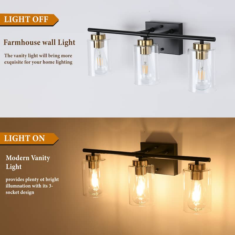 3-Light Wall Lights, Cylinder Bathroom Vanity Lights Glass Hallway Wall Sconces for Dining Room Living Room - W22.83"x H8.46"