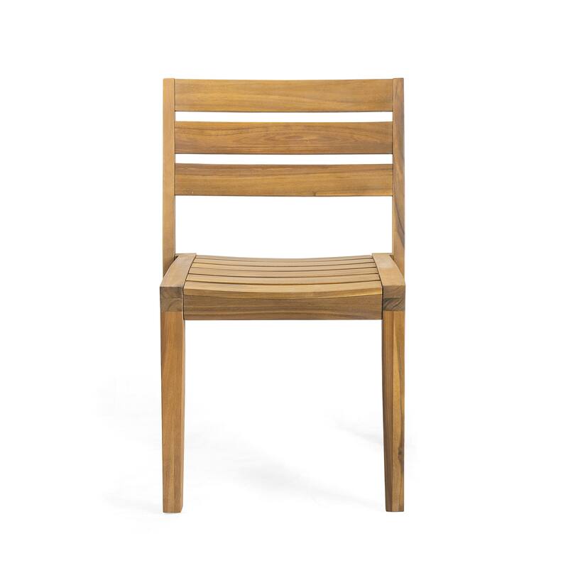 Roomfitters Outdoor Acacia Wood Dining Side Chairs, Patio Kitchen Seating Set of 2, Teak Finish