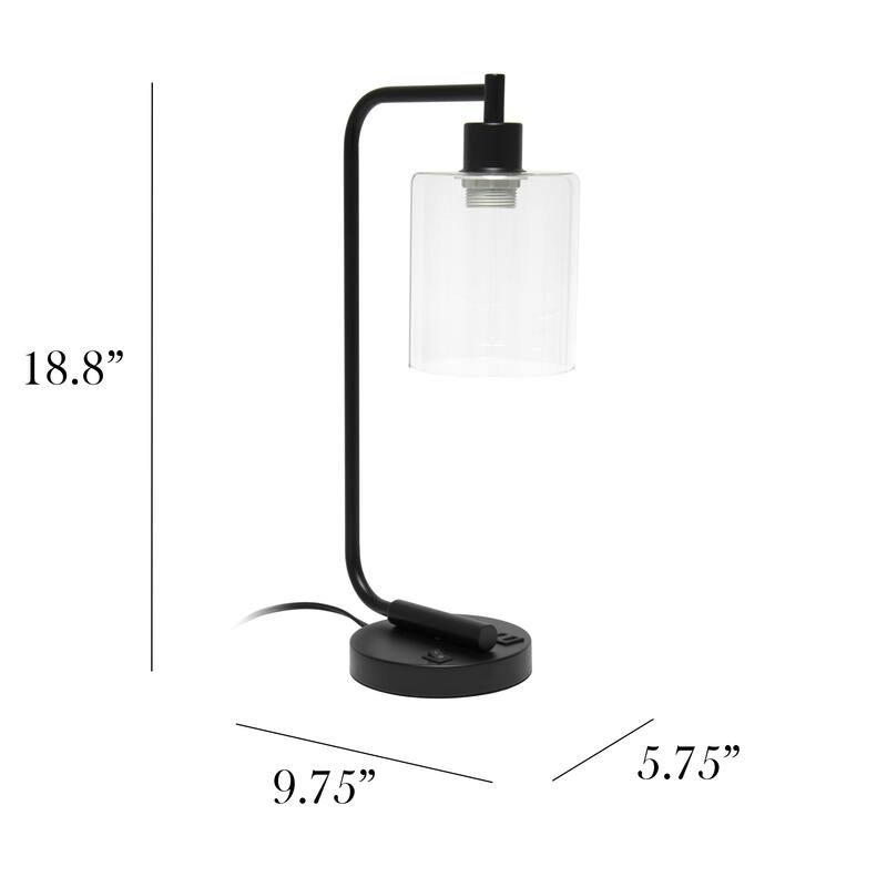 Simple Designs 18.8" Iron Lantern Desk Table Lamp with USB Port, Antique Brass, With LED Bulb