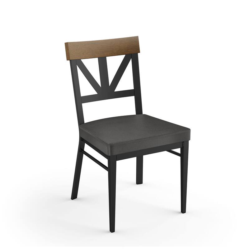 Amisco Clark Dining Chair with Solid Wood Accent and Metal Legs - Charcoal Black-Brown/Light Brown Wood /Black Metal