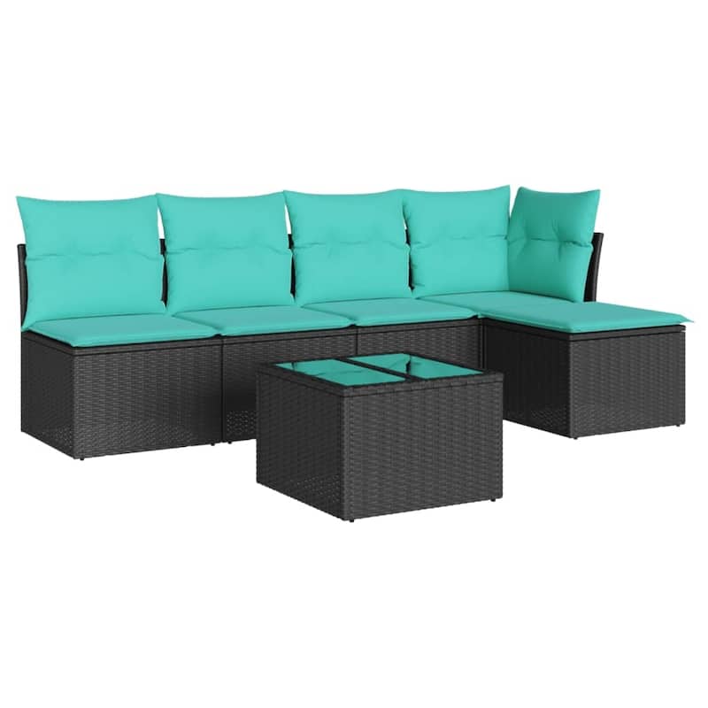 vidaXL 5 Piece Patio Sofa Set with Cushions Black Poly Rattan
