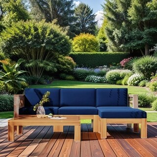 TOPMAX Outdoor Backyard Patio Wood 5-Piece Sectional Sofa Seating Group Set with Cushions, Natural Finish+ Beige Cushions main image 1