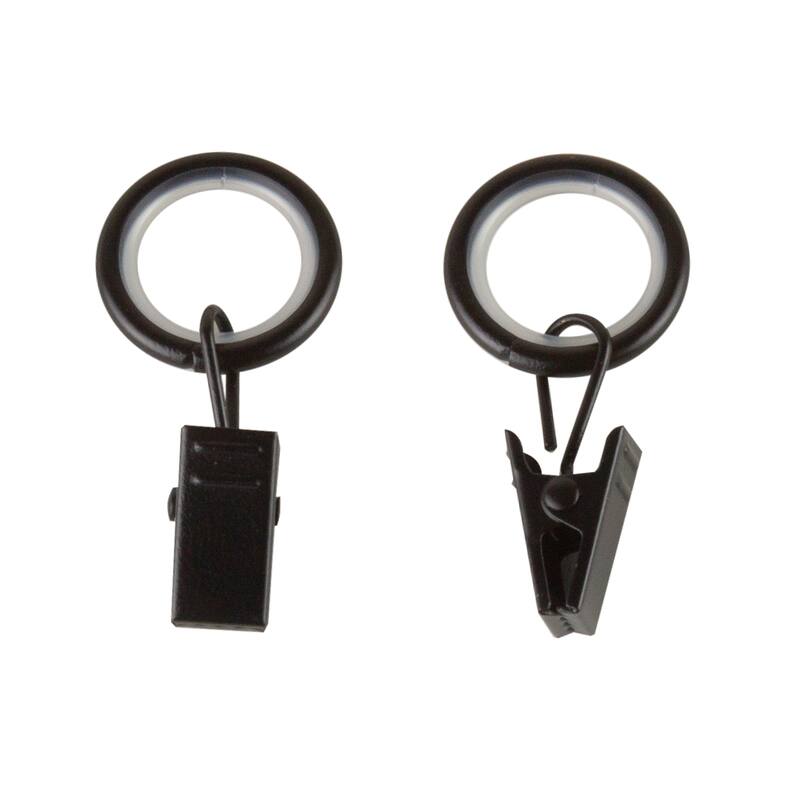 InStyleDesign 5/8 inch Noise-Canceling Curtain Rings w/Clip (Set of 10) - Black