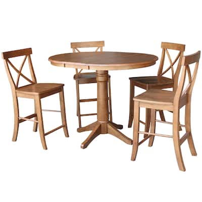 36" Round Extension Dining Table with 4 X-Back Stools