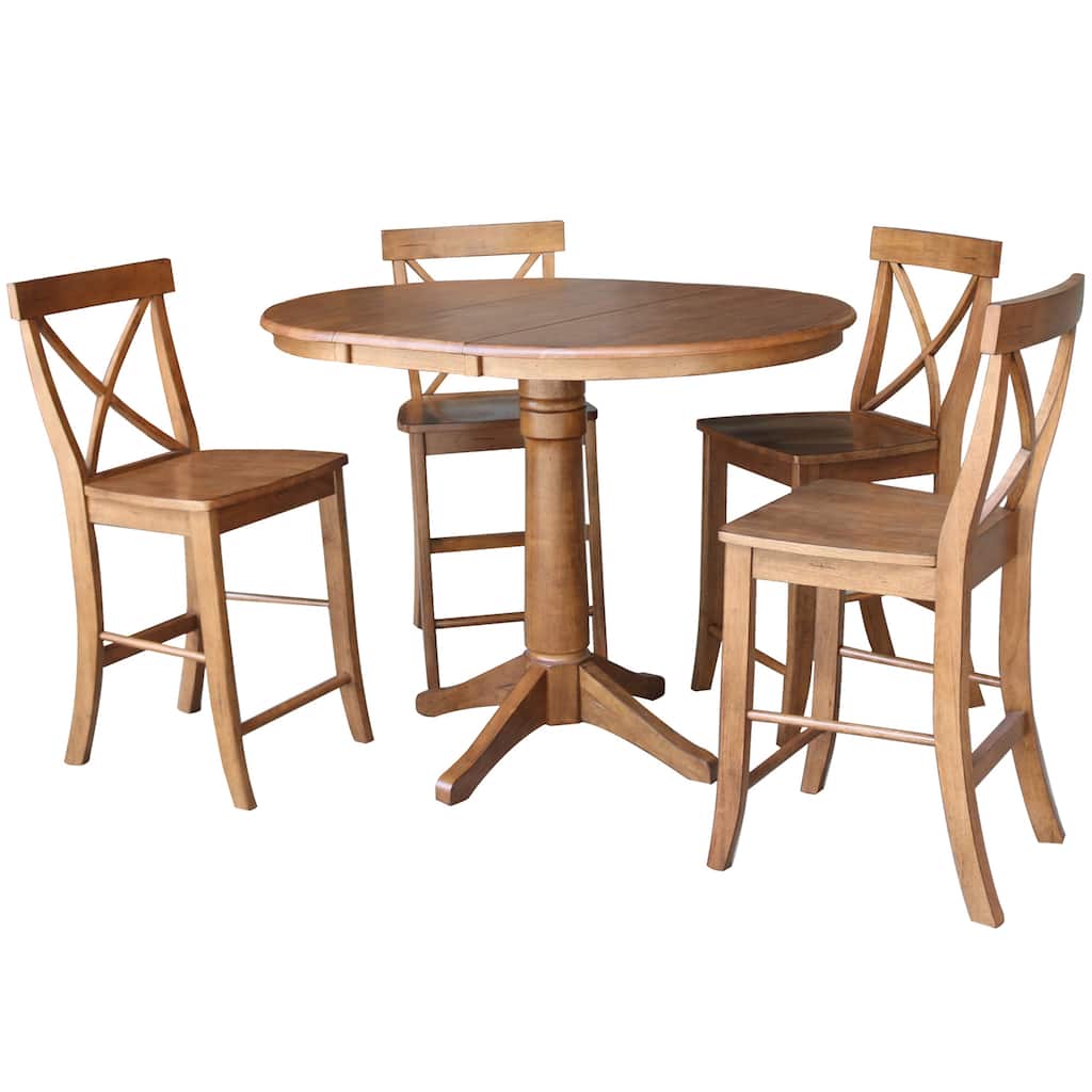 36" Round Extension Dining Table with 4 X-Back Stools
