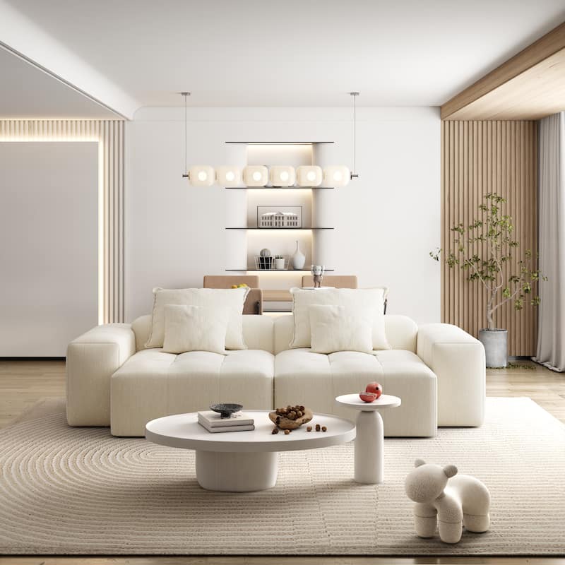 113.39" Chenille 4-Seater Modular Sofa, Sparkling Tufted and Non-Slip Base
