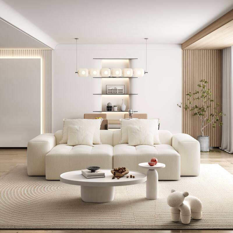 Modern Modular Chenille Sectional Sofa with 2 Chaise Lounge and 2 Armrest, 4 Pillows for Living Room - Beige