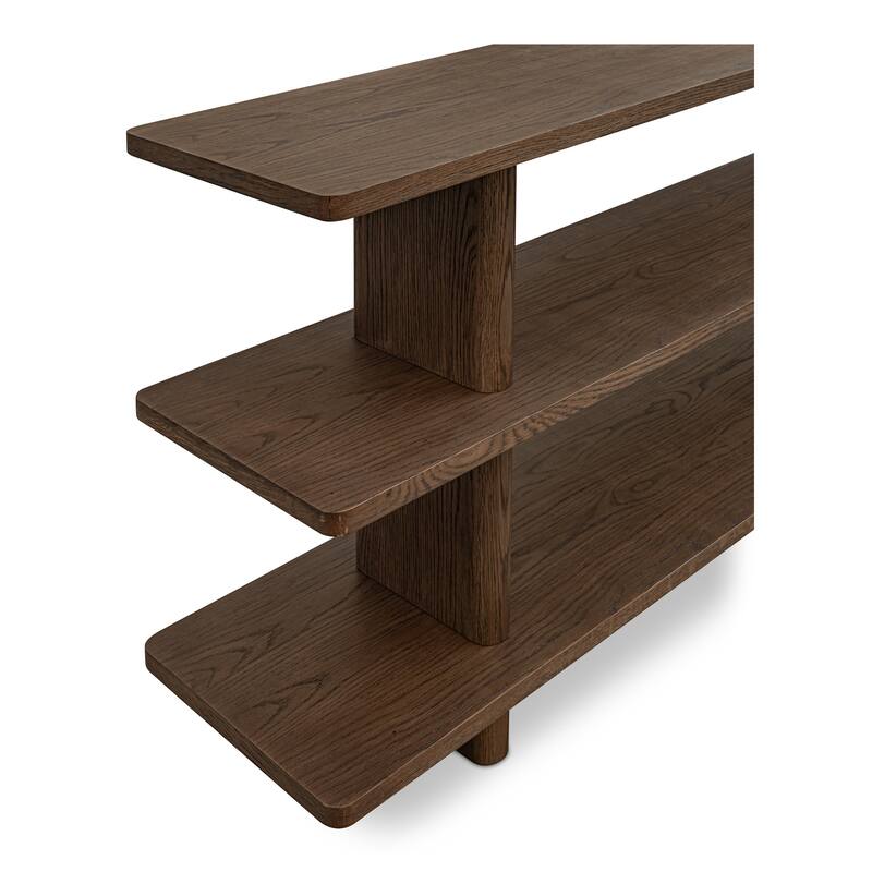 NADAAL STUDIOS Thalor Bookcase, Bullnose Edge with Rounded Vertical Support in Oak Veneer, Dark Brown