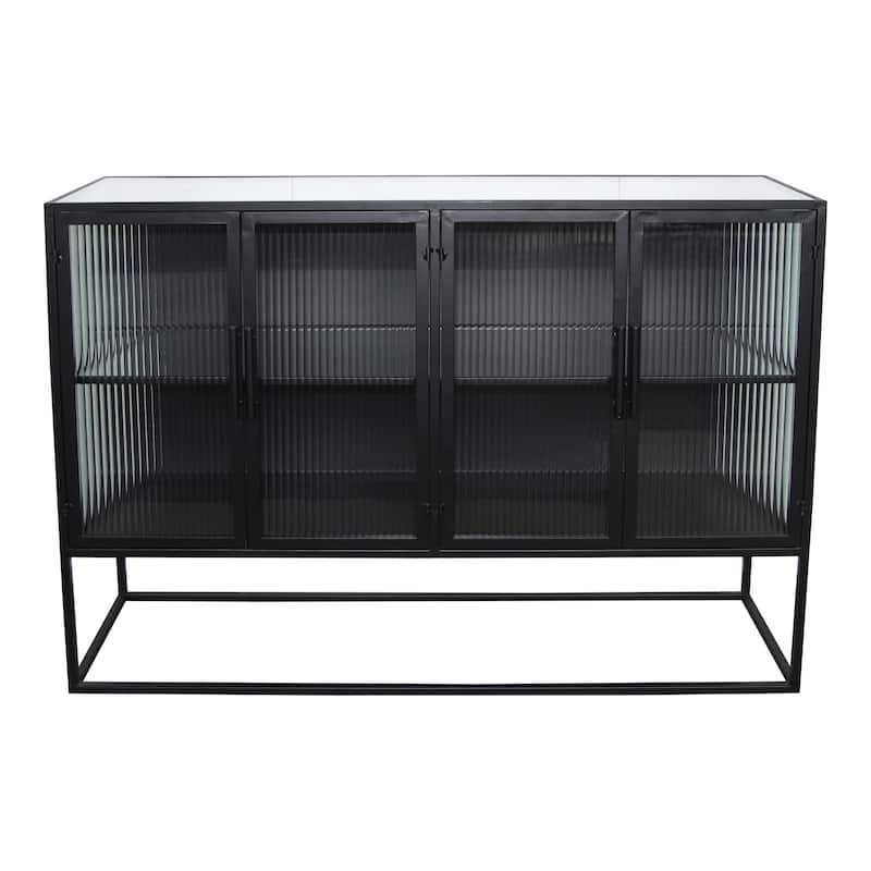 Aurelle Home Industrial Iron and Ribbed Glass Cabinet