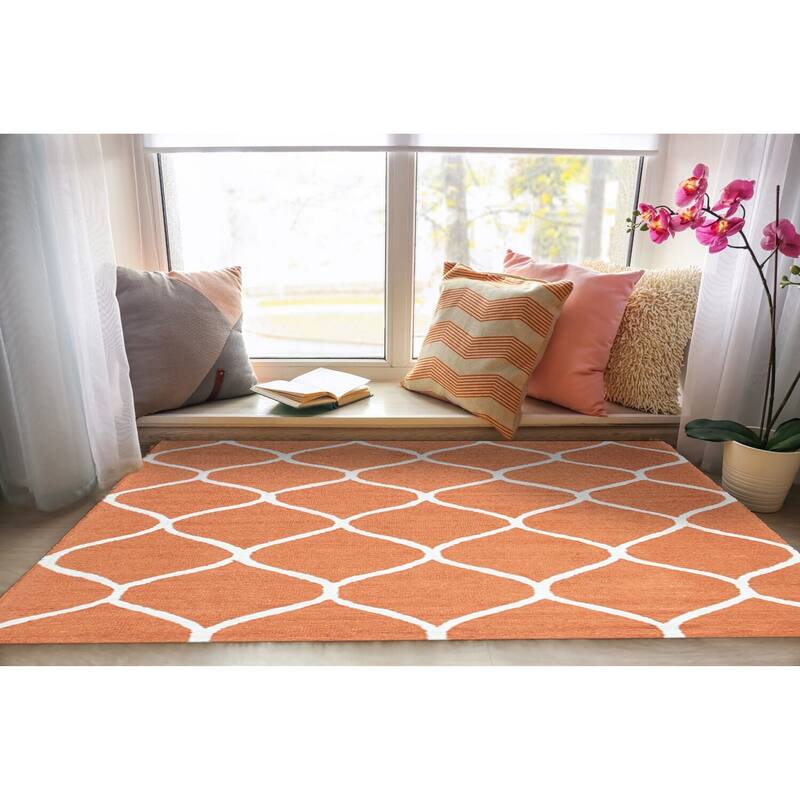 Orange Contemporary Transitional Geometric Area Rug, Elegant Handcrafted Texture for Modern Interiors - L