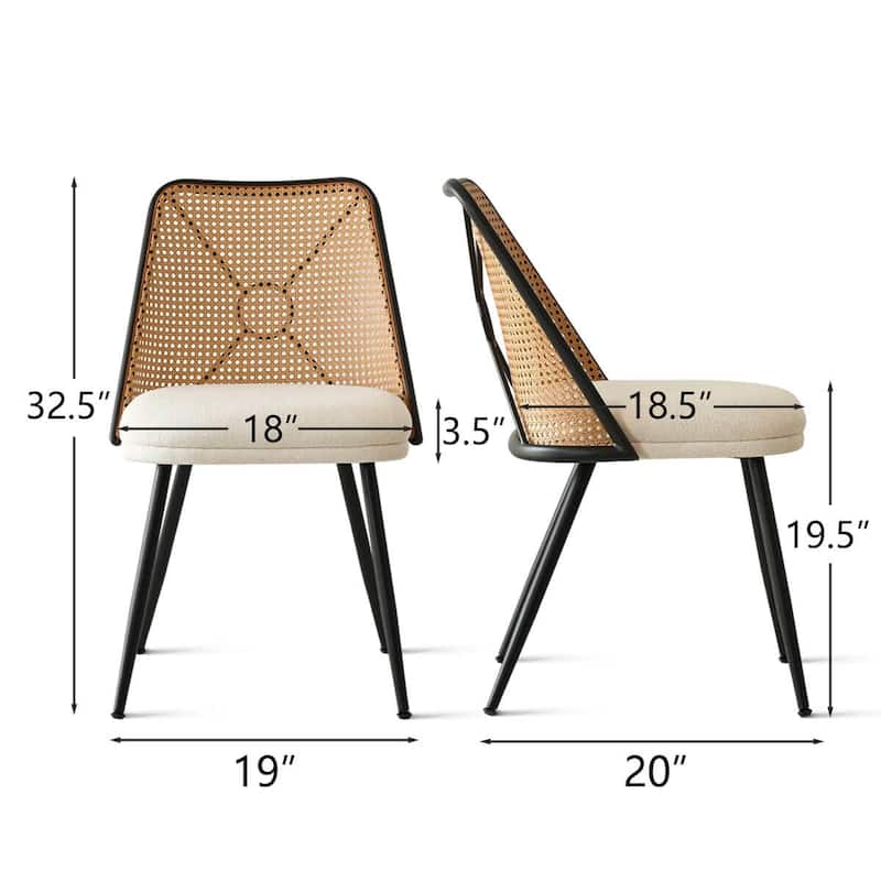 Upholstered Dining Chairs With Faux Rattan Back(Set of 2)