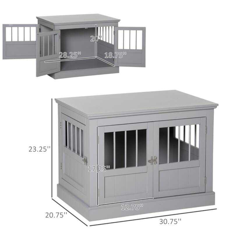 Dog Crate Table with French Doors and Magnetic Closure