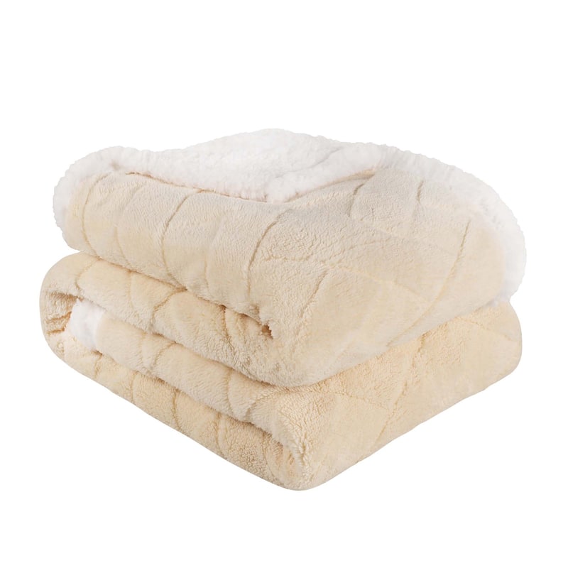 Superior Nuuk Jacquard Lattice Fluffy Sherpa Fleece Blanket - Throw - Cream