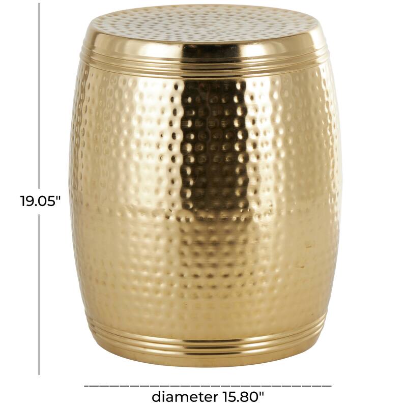 Gold or Silver Metal Hammered Drum Accent Table with Grooves