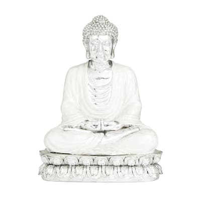 Polystone Buddha Meditating Decorative Sculpture with Engraved Carvings - Silver, Copper, Gold - Roche River Decor