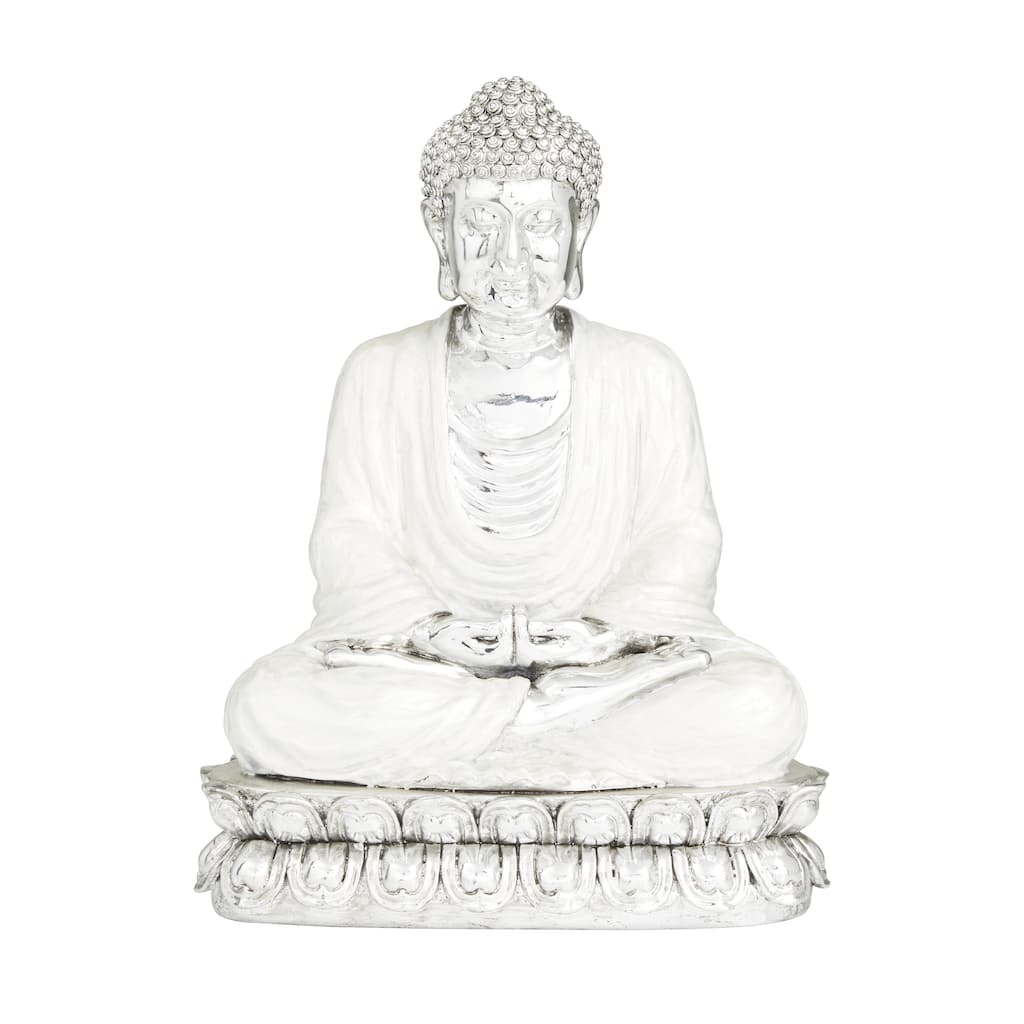 Polystone Buddha Meditating Decorative Sculpture with Engraved Carvings - Silver, Copper, Gold - Roche River Decor