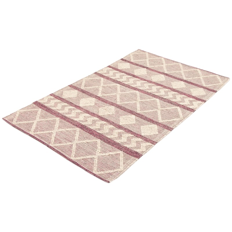 ECARPETGALLERY Braid weave Sienna Cream, Pink Wool Rug - 4'11 x 7'11