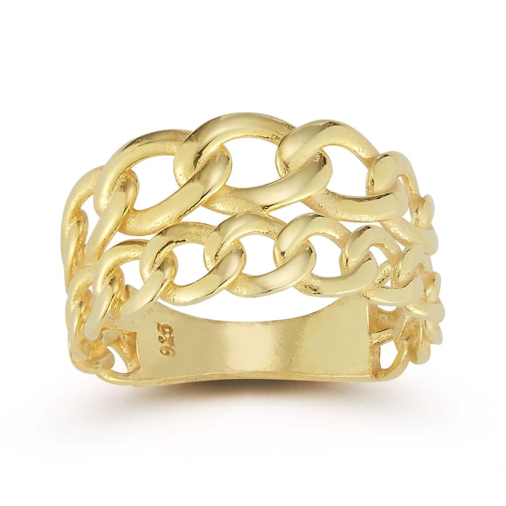 Soleil Sterling Silver Double Stacked Curb Chain Ring