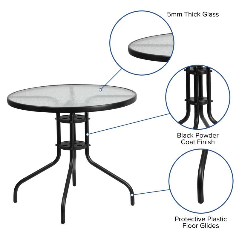 31.5" Round Tempered Glass Metal Table with Smooth Ripple Design Top