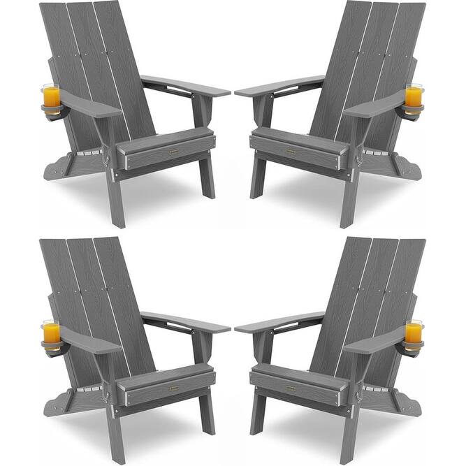 WINSOON Modern HDPE Outdoor Folding Adirondack Chair With Cup Holder Set Of 4 - Grey
