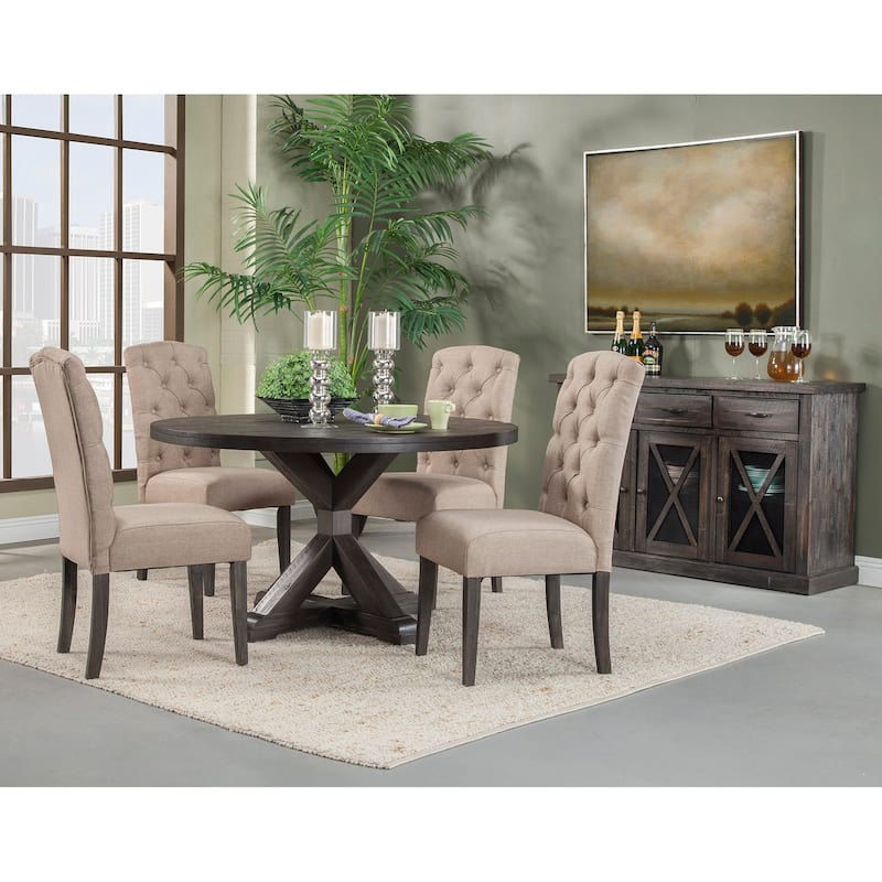 Alpine Furniture Set of 2 Button Tufted Parson Chairs - Salvaged Grey - 19.5"Wx24"Dx41"H