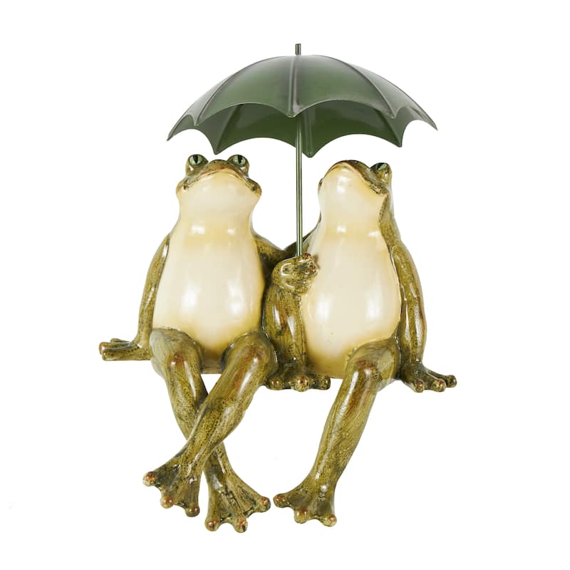 Bronze Resin Sitting Frog Decorative Sculpture with Umbrella