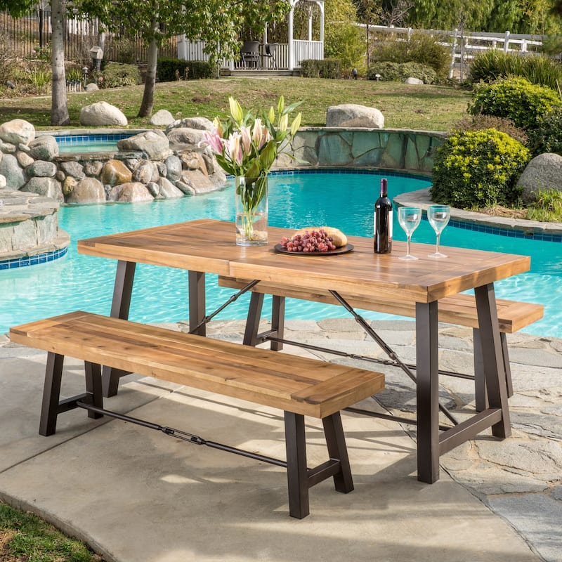 Puerto Acacia Wood 3-piece Picnic Dining Set by Christopher Knight Home - Brown - 3-Piece Sets