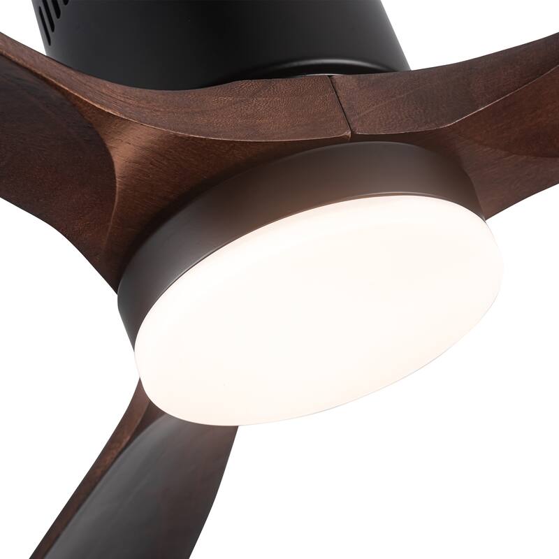 52 In. Semi Flush Ceiling Fan with Integrated LED Light in Solid Wood Blade - Antique brown