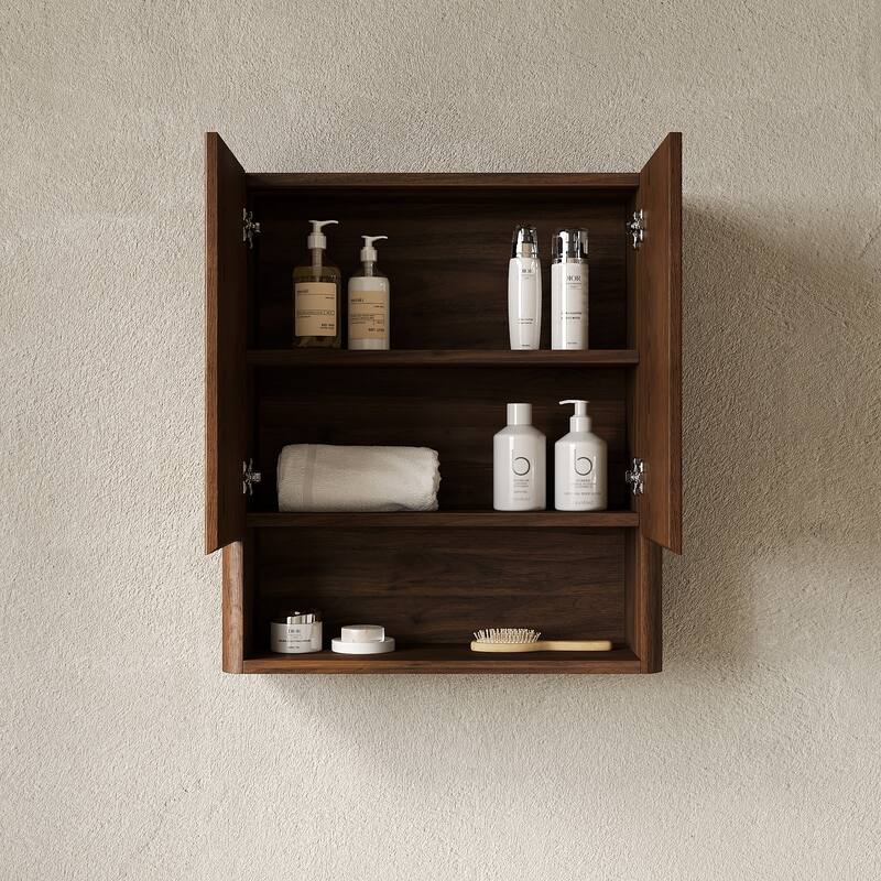 26" Wall-Mounted Striped Bathroom Cabinet - Walnut