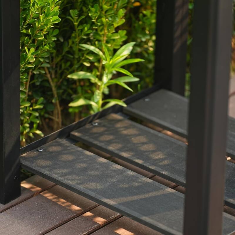 49x49x85cm HDPE Elevated Garden Bed with Storage Shelf - Wood Grain Planter Box with Aluminum Frame