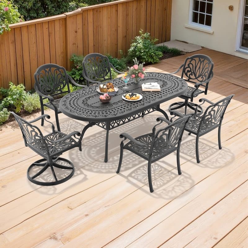 7-Piece Outdoor Dining Set with 1 Table and 6 Chairs, All-Weather Aluminum Outdoor Patio Sets