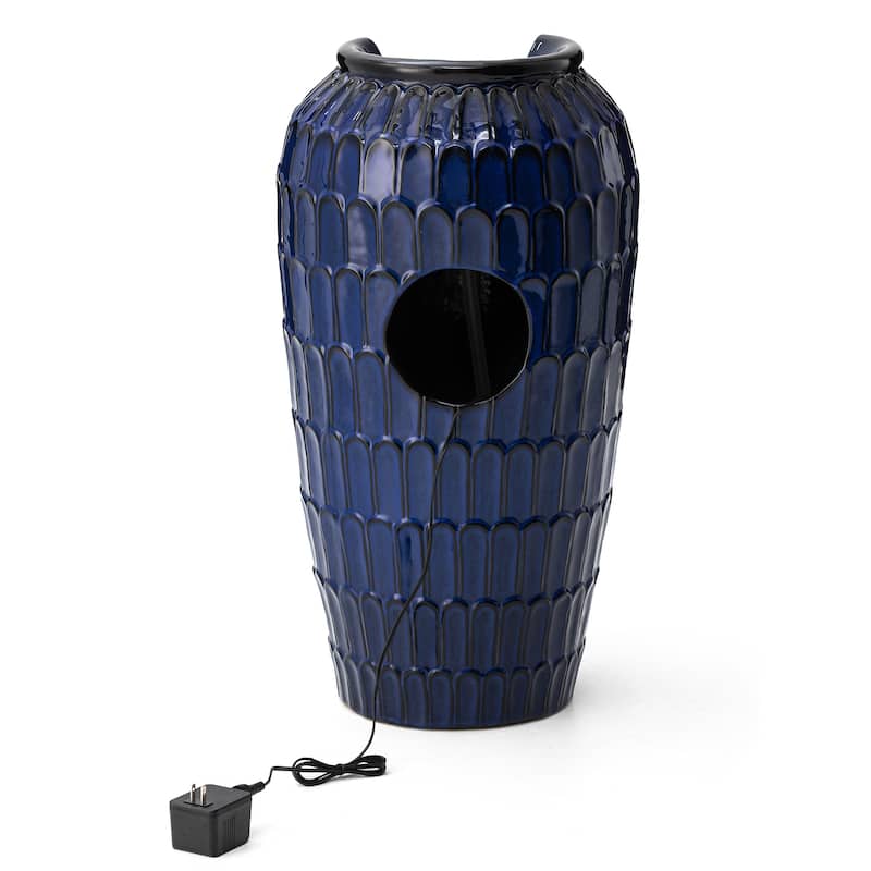 Glitzhome 28"H Oversized Petals Textured Ceramic Jar Outdoor Waterfall Fountain
