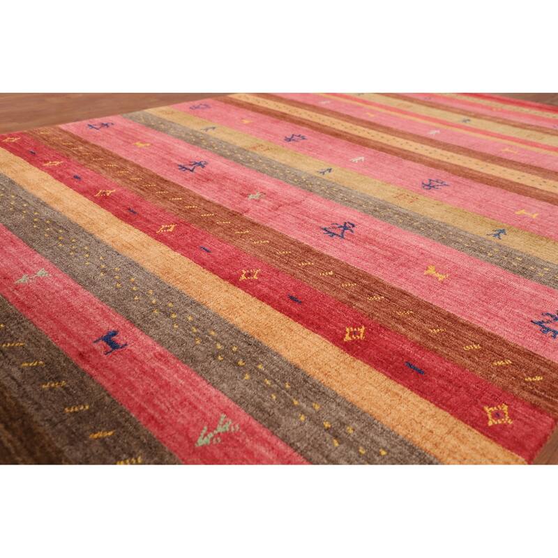 Striped Tribal Gabbeh Indian Area Rug Handmade Wool Carpet - 5'3"x 7'10"