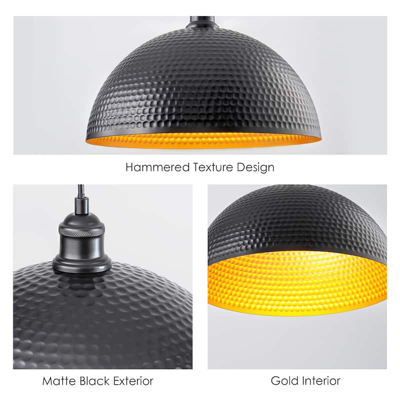 2-Light Modern Industrial Matte Black Linear Dome Hammered Large Pendant Light for Kitchen Island - 54.3 in. W x 11.4 in. H