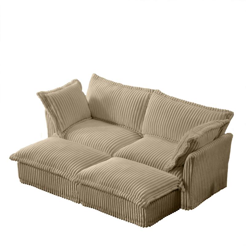 83.4" Corduroy 2-Seater Sectional Sofa with Ottomans