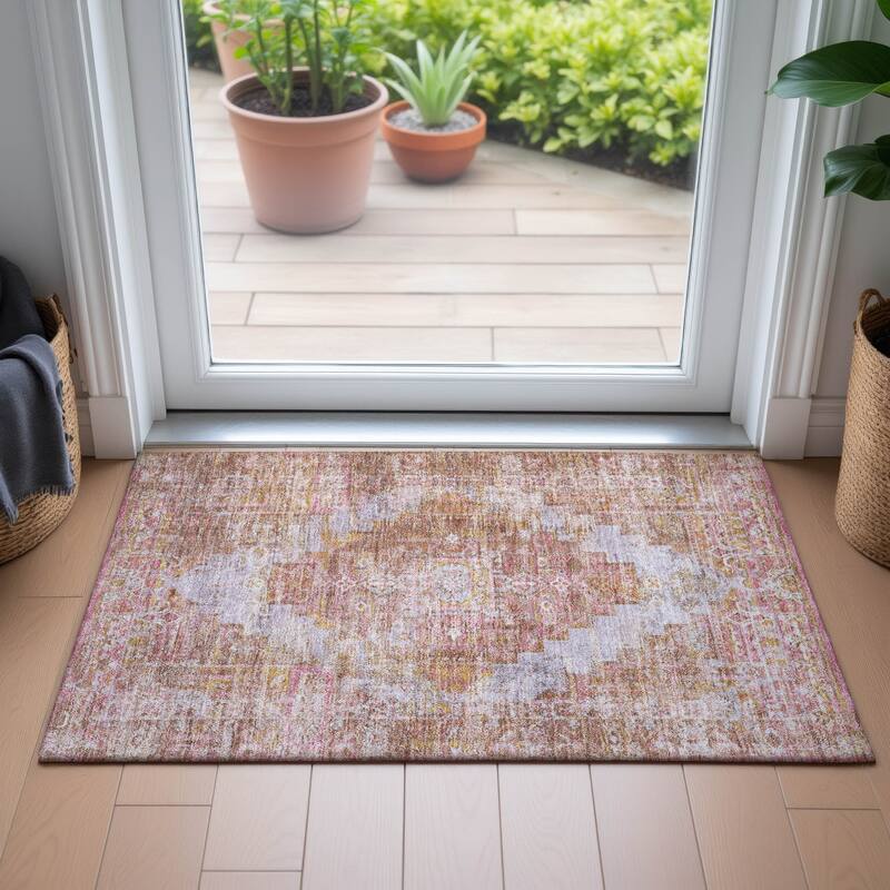 Machine Washable Indoor/Outdoor Traditional Global Chantille Rug