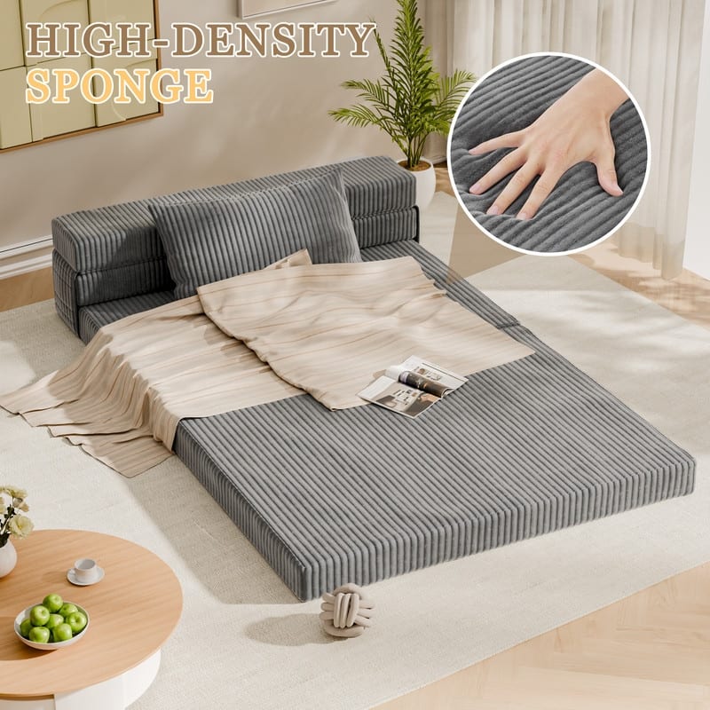 Folding Sofa Bed, Convertible Sleeper Chair with Pilow Foldable Matress, Comfy Floor Sofa Lounge for Living Room, Apartment - Grey