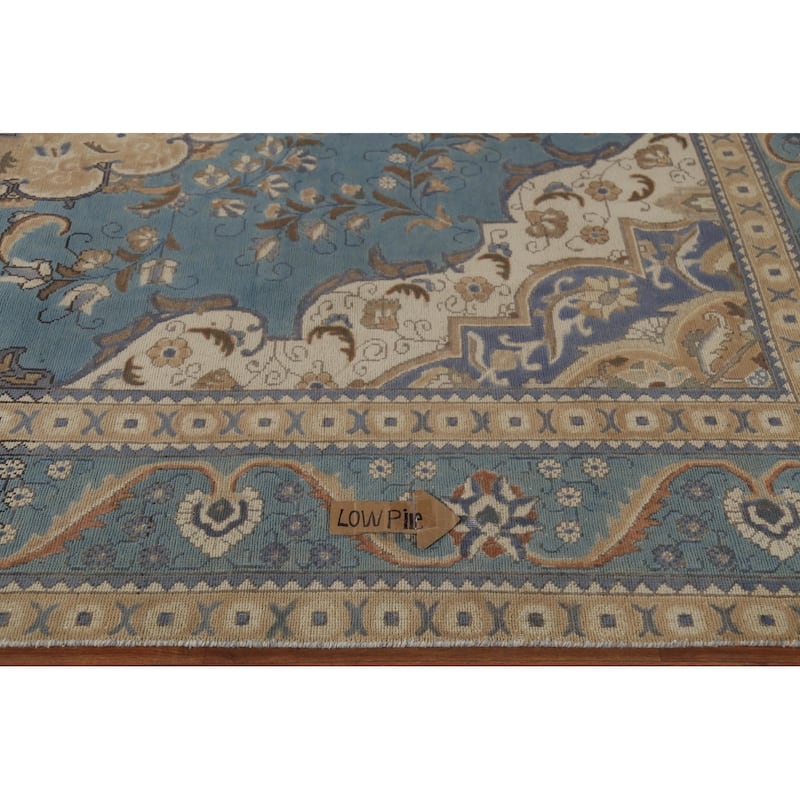 Light Blue Tabriz Persian Vintage Area Rug Hand-Knotted Wool Carpet - 9'7"x 12'6"