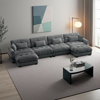 166"Velvet U-Shaped Modular Cloud Sectional Sofa with 2 Ottomans and ...