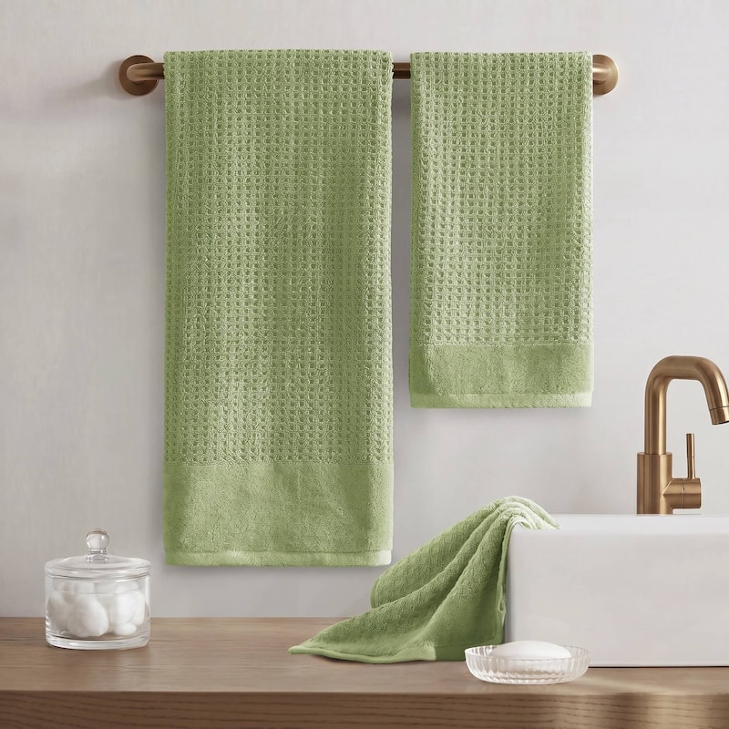 Madison Park Spa Waffle Cotton Waffle Jacquard Antimicrobial Bath Towel 6 Piece Set