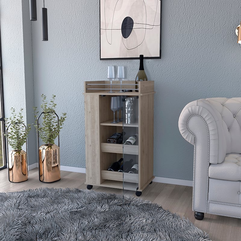 Bar Cart with Two-Side Shelves Beaver, Glass Door and Upper Surface